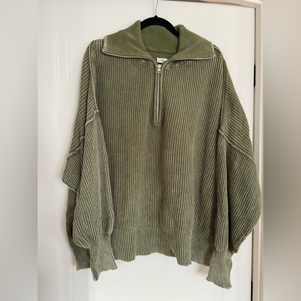 AERIE Olive Green quarter-zip front Sweater
